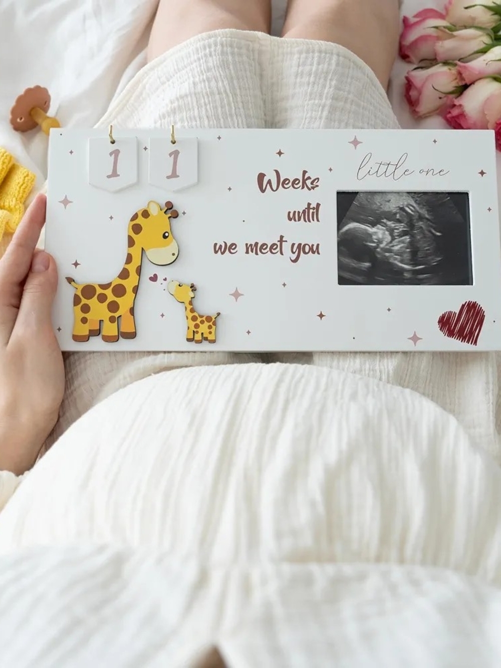 White Giraffe Pregnancy Countdown Photo Frame